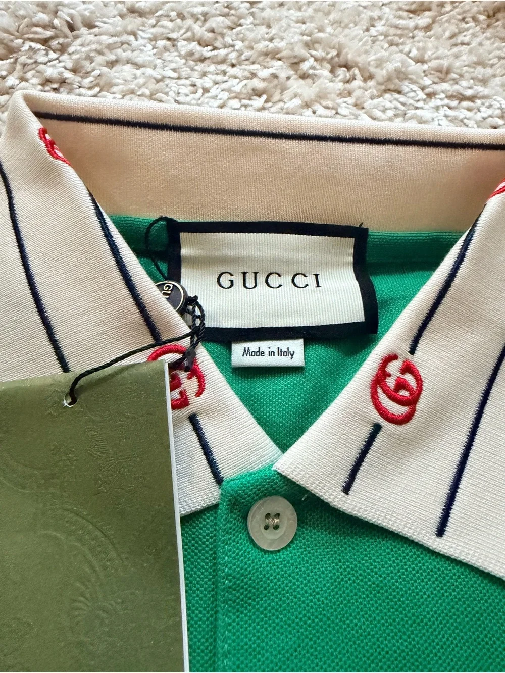 Gucci Green and Cream Block Polo Shirt